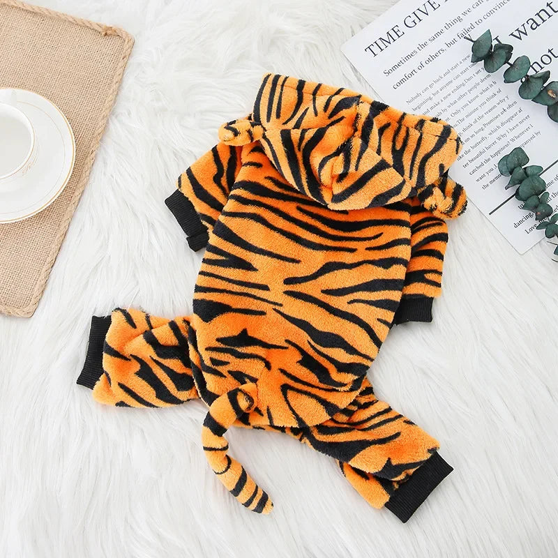 Thickened Flannel Costume for Pet, Warm Role Play, Tiger Dinosaur Costume, Monochromatic, Cat and Dog Clothing Autumn and Winter