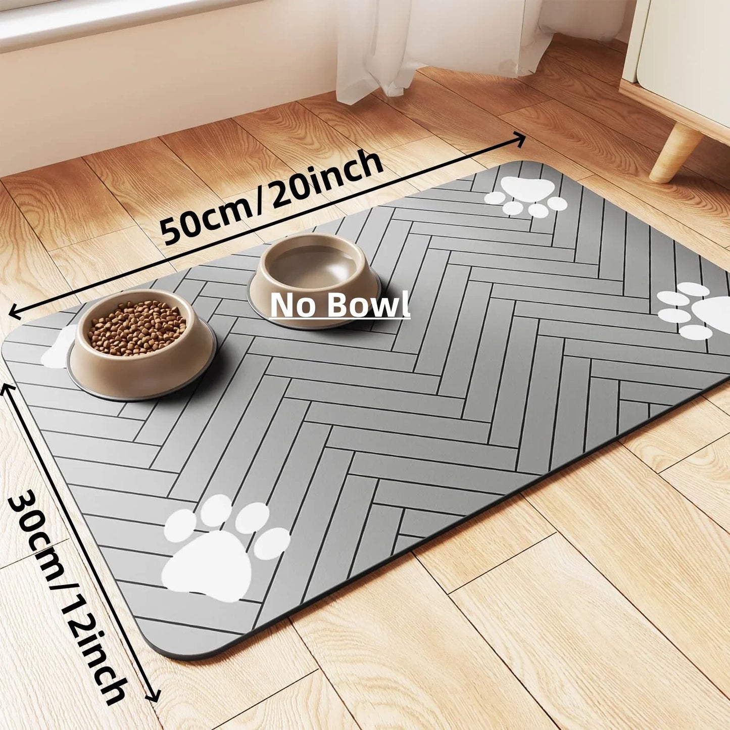 Absorbent Pet Feeding Mat, Waterproof Placemat for Dog & Cat Food & Water Bowls, Quick-Dry Rubber Backing, Non-Slip Pet Mat