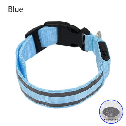 USB Rechargeable/Button Battery Dog Collar Light Luminous Flashing Glowing Nylon Reflective LED Dog Collar Night Safety For Cats