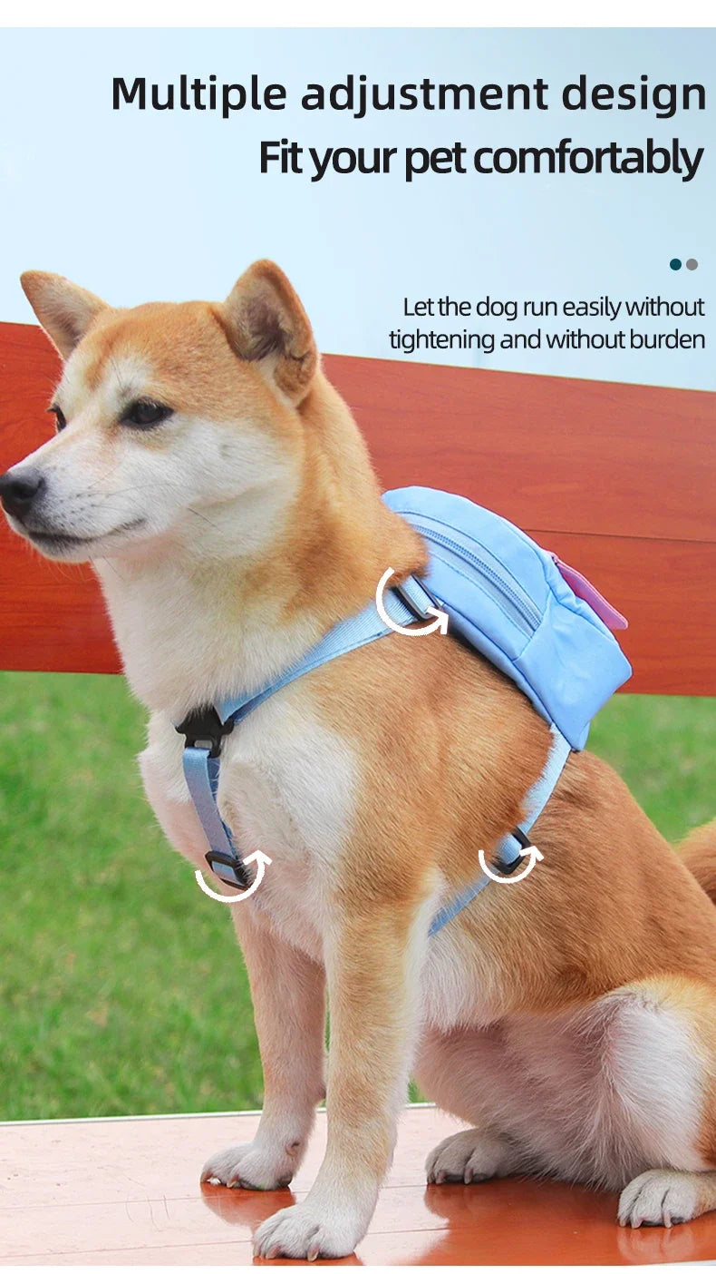 Pet Backpack With Harness Collar Outdoor Travel Portable Dog Training Treat Pouch Puppy Snack Reward Waist Bag Dogs Poop Bags