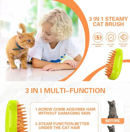 Cat Dog Steam Brush Cat Comb Spray Massage Brush 3in1 Anti-cat Fur Brush Folding Rotatable Floating Hair Bath Hair Removal