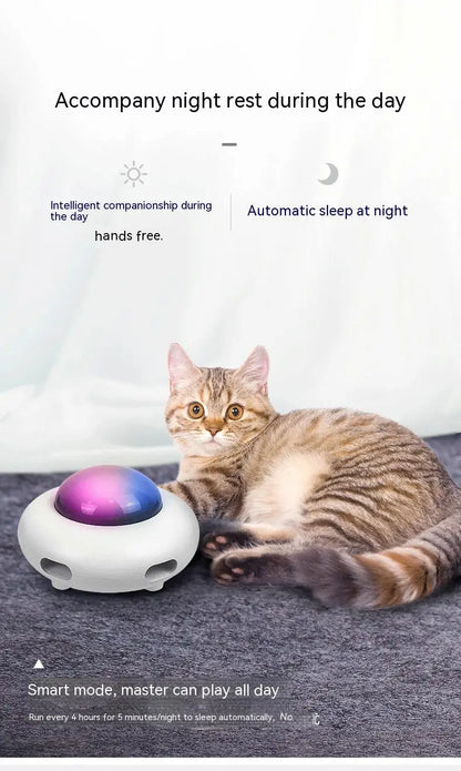 Cat Toy Smart Teaser UFO Pet Turntable Catching Training toys USB Charging Cat Teaser Replaceable Feather Interactive Auto