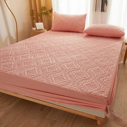 Quilted Waterproof Mattress Cover Embossed Bedding Mattress Protector Anti-mite Anti-bacterial Fitted Bed Sheet No Pillowcase