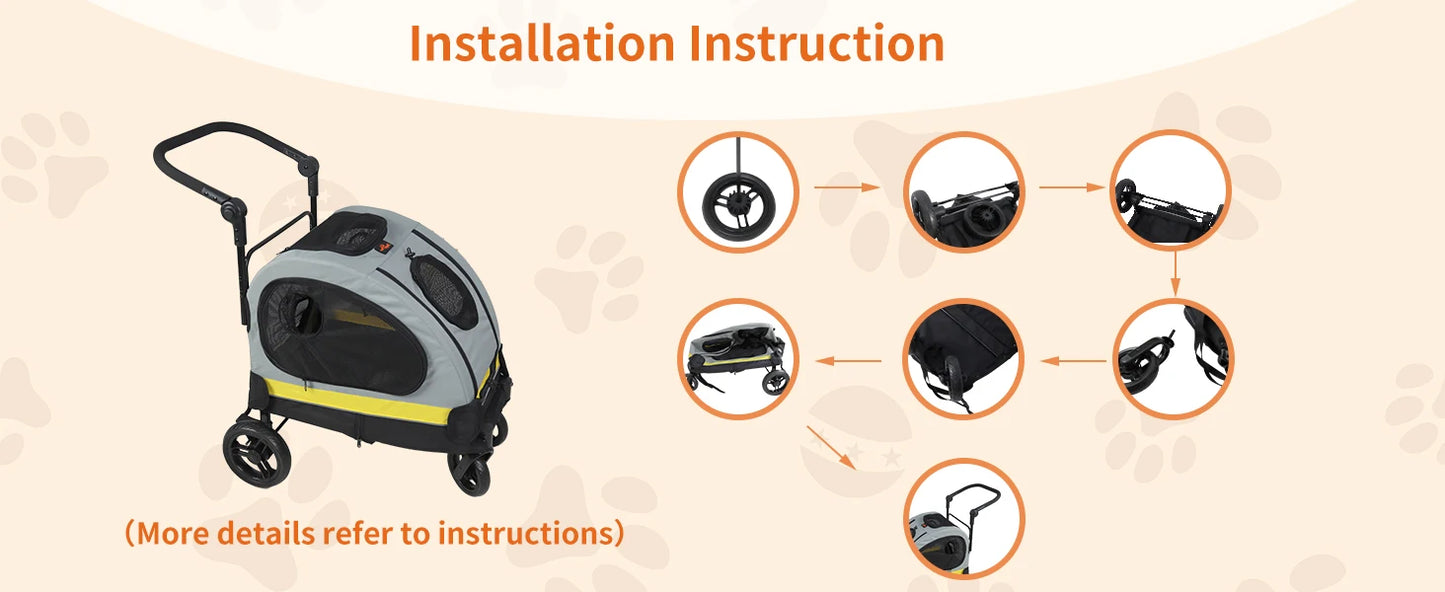 Folding Portable Dog Stroller 2 in 1 Pet Stroller Pushchair Collapsible Dog Travel Crate for Car Seat for Small Dogs and Cats