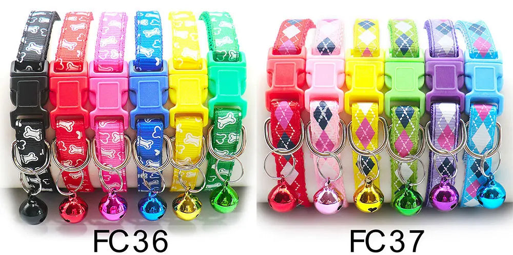 12 Pcs Wholesale Collars for Cat Collar With Bell Adjustable Necklace Cat Puppy Kitten Collar Dropshipping Pet Cats Collar Perro