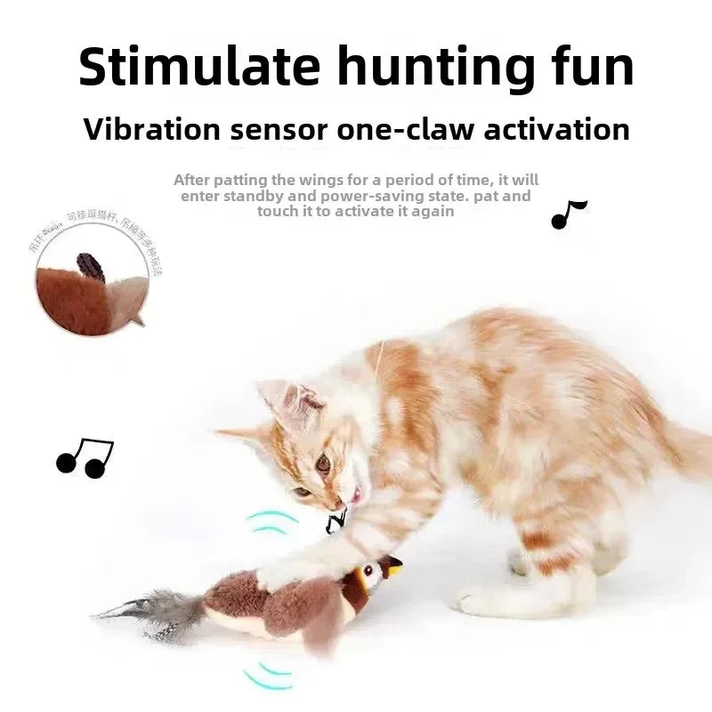 Hot Cat Interactive Toys Catnip Electric Pat Bird (with Catnip) Dog Cats Touch-Activated Squeaky Plush Toy Pet USB Rechargeable