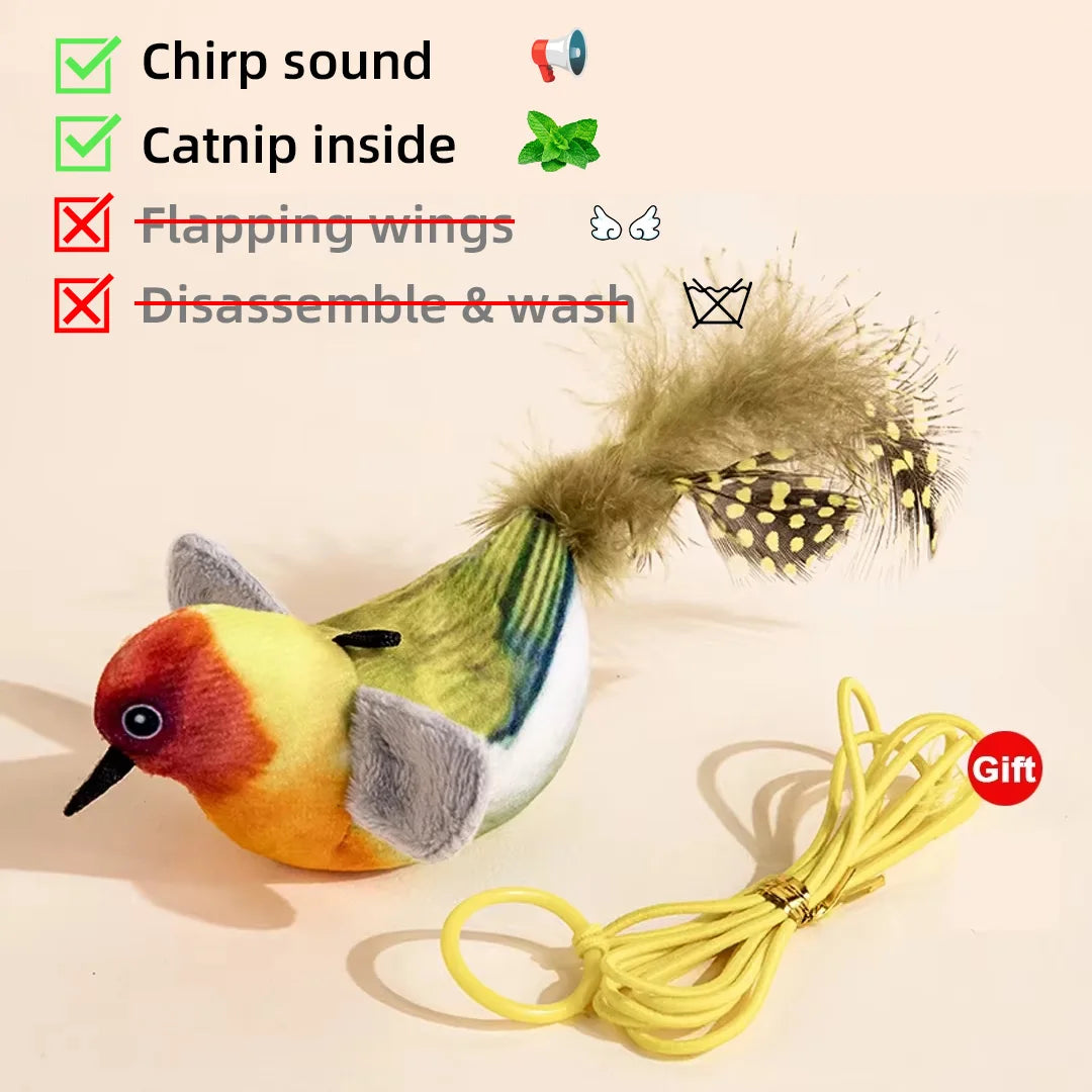 Interactive Cat Toys Rechargeable Electric Flapping Wings Bird Cat Toy Sound Chirping Bird Catnip Touch Activated Plush Toy