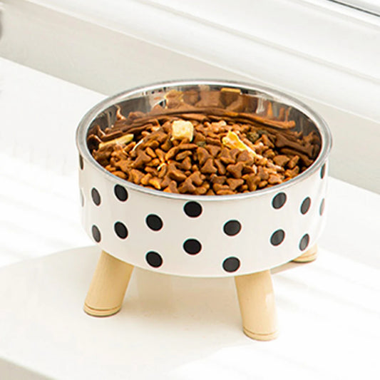 Pet cat and dog bowl polka-dot plaid stainless steel anti-slip easy to clean indoor and outdoor