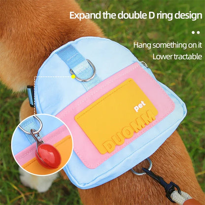 Pet Backpack With Harness Collar Outdoor Travel Portable Dog Training Treat Pouch Puppy Snack Reward Waist Bag Dogs Poop Bags