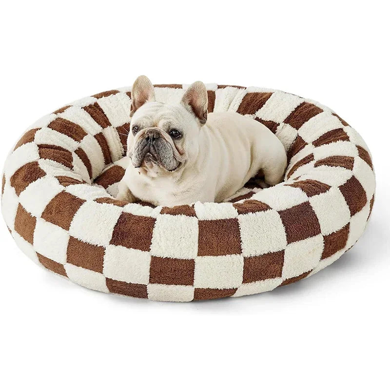 50CM/60CM Round Pet Dog Bed Doughnut Soft Plush Warm Cat Bed Anti-anxiety Soothing Pet Bed Detachable and Washable