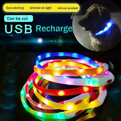 Silicone Led Dog Collar Usb Rechargeable Luminous Dog Collar Anti-Lost/Car Accident Safety Pet Light Collar for Dog Accessories