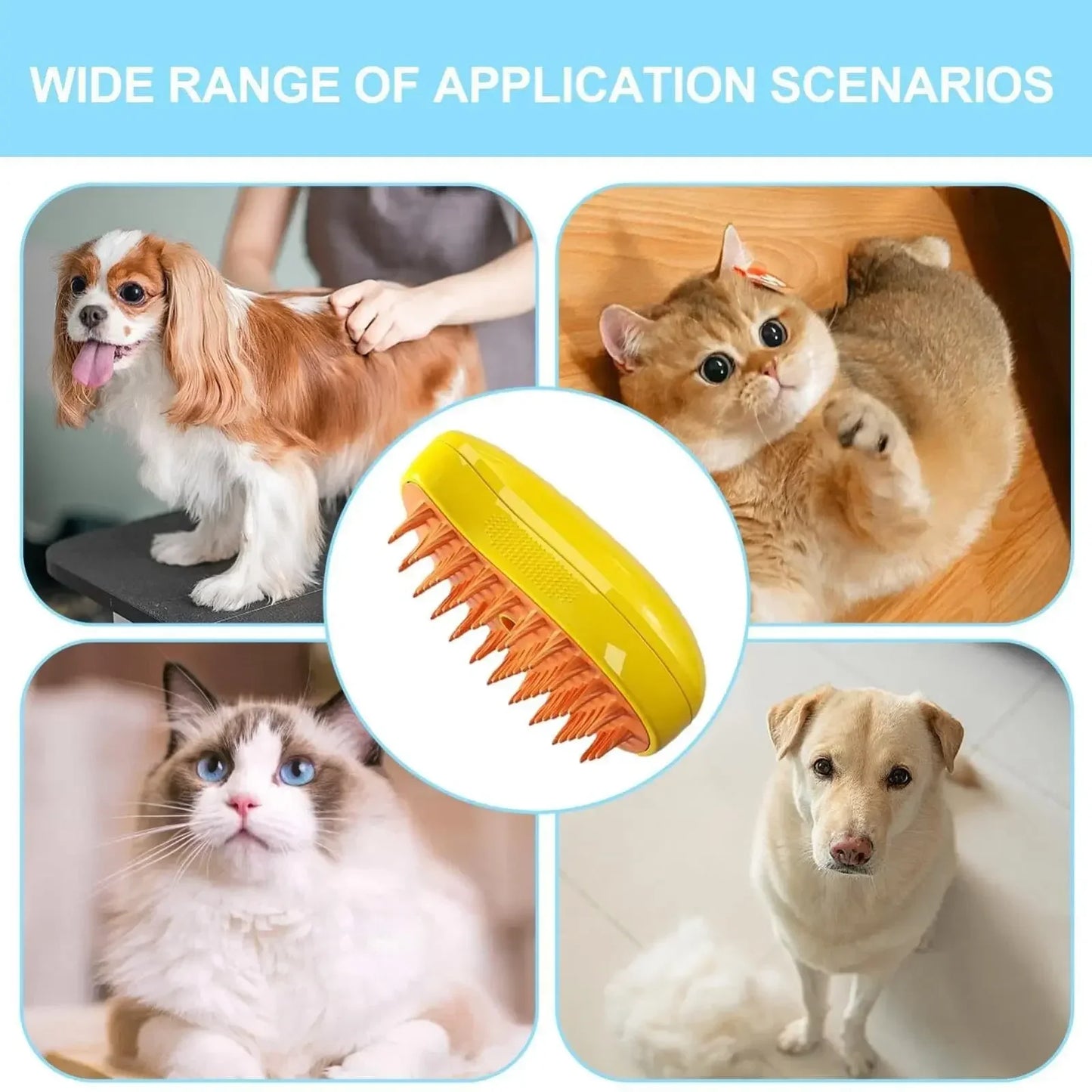 Cat Dog Steam Brush Cat Comb Spray Massage Brush 3in1 Anti-cat Fur Brush Folding Rotatable Floating Hair Bath Hair Removal