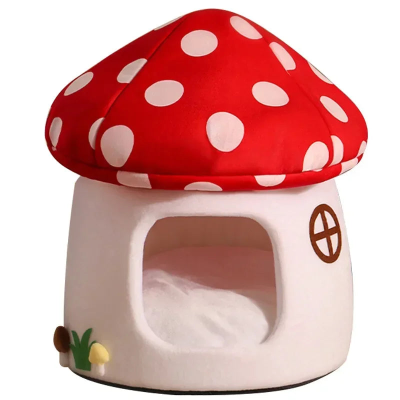 Red Umbrella Mushroom Kennel, Winter-warm Closed House, Cat Shelter. All-seasons Pet Nest For Winter