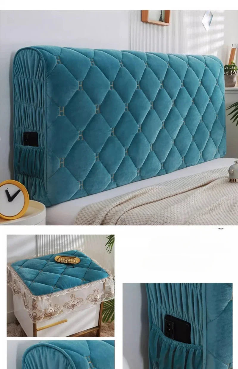 Bed Thicken Luxury Velvet Quilted Headboard Cover Solid Color High Grade All-inclusive Bedside Cover Soft Plush Bed Head Cover