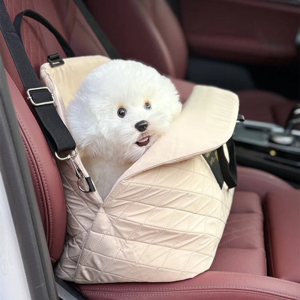 Dog Car Seat Puppy Bed with Adjustable Fixed Strap Non-Slip Bottom Dog Seat for Dog Cat Traveling Carry Supplies Cat Carrier Bag