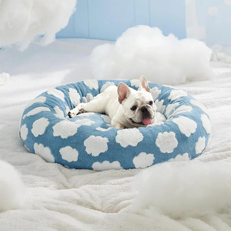 50CM/60CM Round Pet Dog Bed Doughnut Soft Plush Warm Cat Bed Anti-anxiety Soothing Pet Bed Detachable and Washable