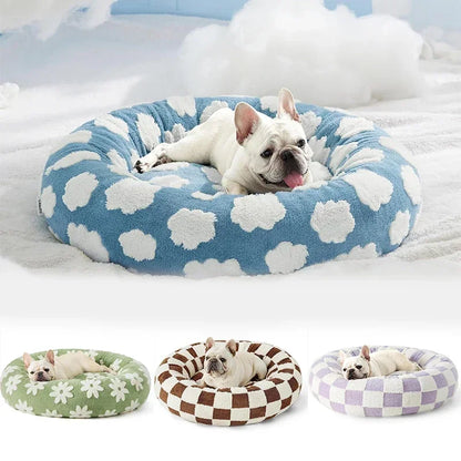 50CM/60CM Round Pet Dog Bed Doughnut Soft Plush Warm Cat Bed Anti-anxiety Soothing Pet Bed Detachable and Washable