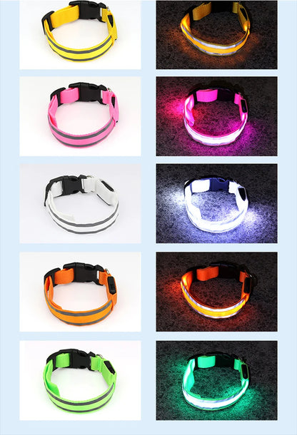 USB Rechargeable/Button Battery Dog Collar Light Luminous Flashing Glowing Nylon Reflective LED Dog Collar Night Safety For Cats