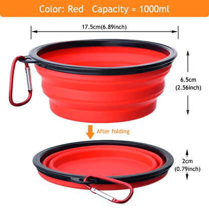 1000ML Collapsible Pet Silicone Dog Food Water Bowl Outdoor Camping Travel Portable Folding Pet Bowl Dishes add Carabiner D0013A