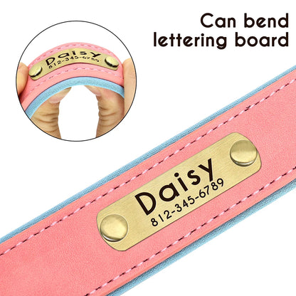 Customized Leather Dog Collar Leash Set Soft Padded Leather Collar For Small Medium Large Dogs With Free Engraved Nameplate