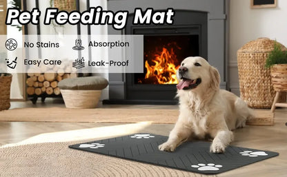 Absorbent Pet Feeding Mat, Waterproof Placemat for Dog & Cat Food & Water Bowls, Quick-Dry Rubber Backing, Non-Slip Pet Mat