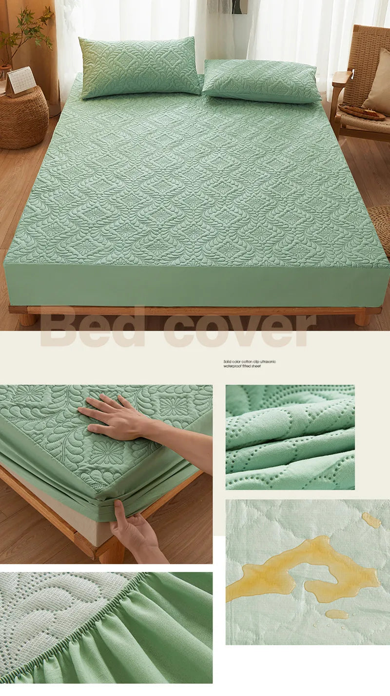 Quilted Waterproof Mattress Cover Embossed Bedding Mattress Protector Anti-mite Anti-bacterial Fitted Bed Sheet No Pillowcase