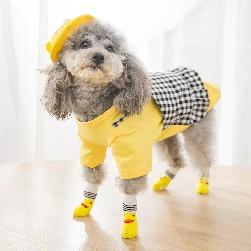 4pcs/set Dog Socks Cute Pattern Foot Covers Winter Warm Anti Slip Shoes Puppy Paw Protector Christmas Gift Pet Accessories