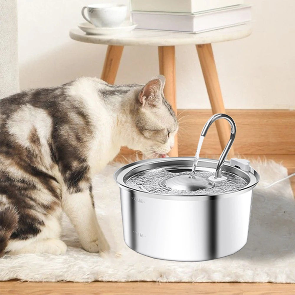 Stainless Steel Pet Water Feeder Cat Automatic Water Fountain USB Electric Mute for Cat Dog Filter Fountain Smart Drinking Bowl