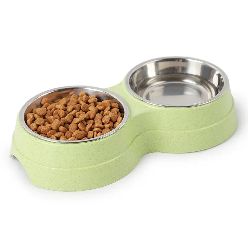 Double Pet Bowls Dog Food Water Feeder Stainless Steel Pet Drinking Dish Feeder Cat Puppy Feeding Supplies Small Dog Accessories