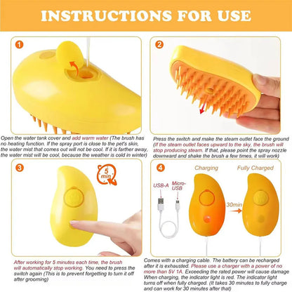 2025 Silicone World Cat Dog Pet Spray Massage Comb Electric Steam Brush Grooming 3 in 1 Pet Remove Tangles Loose Hair for Massage