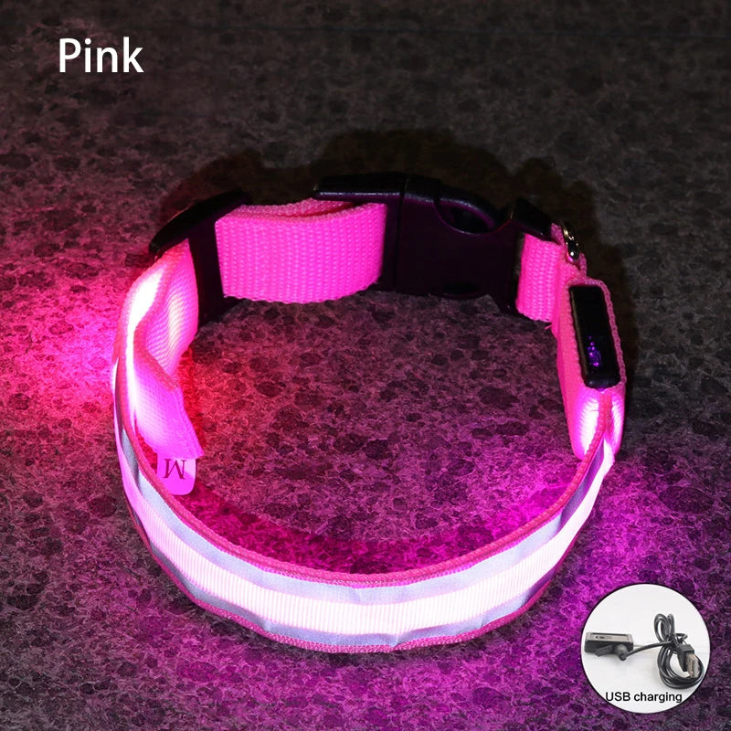 USB Rechargeable/Button Battery Dog Collar Light Luminous Flashing Glowing Nylon Reflective LED Dog Collar Night Safety For Cats