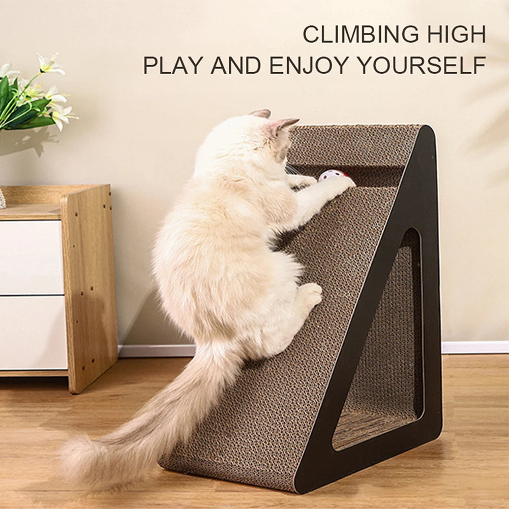 2 In 1 Cat Scratcher Cardboard Triangles Shaped With Spinnings Balls Sturdy Anti-Scratch Relieves Cat Stress Toy For Pet Use