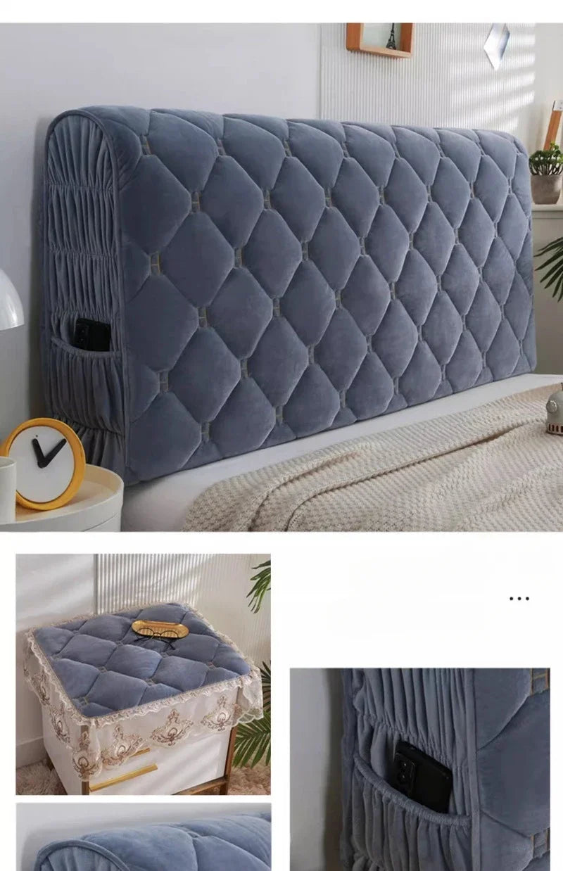 Bed Thicken Luxury Velvet Quilted Headboard Cover Solid Color High Grade All-inclusive Bedside Cover Soft Plush Bed Head Cover