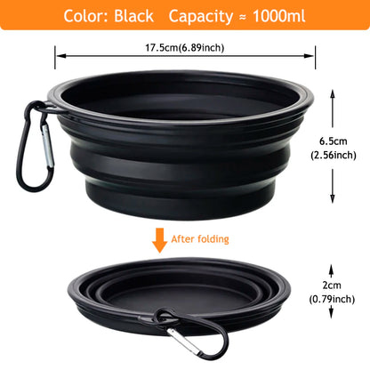 1000ML Collapsible Pet Silicone Dog Food Water Bowl Outdoor Camping Travel Portable Folding Pet Bowl Dishes add Carabiner D0013A