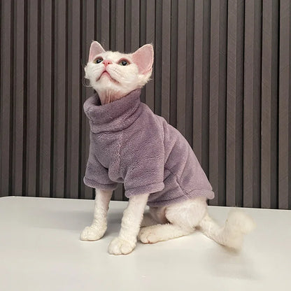 Sphynx Cat Sweater Coat Turtleneck Winter Warm Hairless Cat Clothes Soft Fluff Pullover Shirt Puppy Jacket Chihuahua Clothing