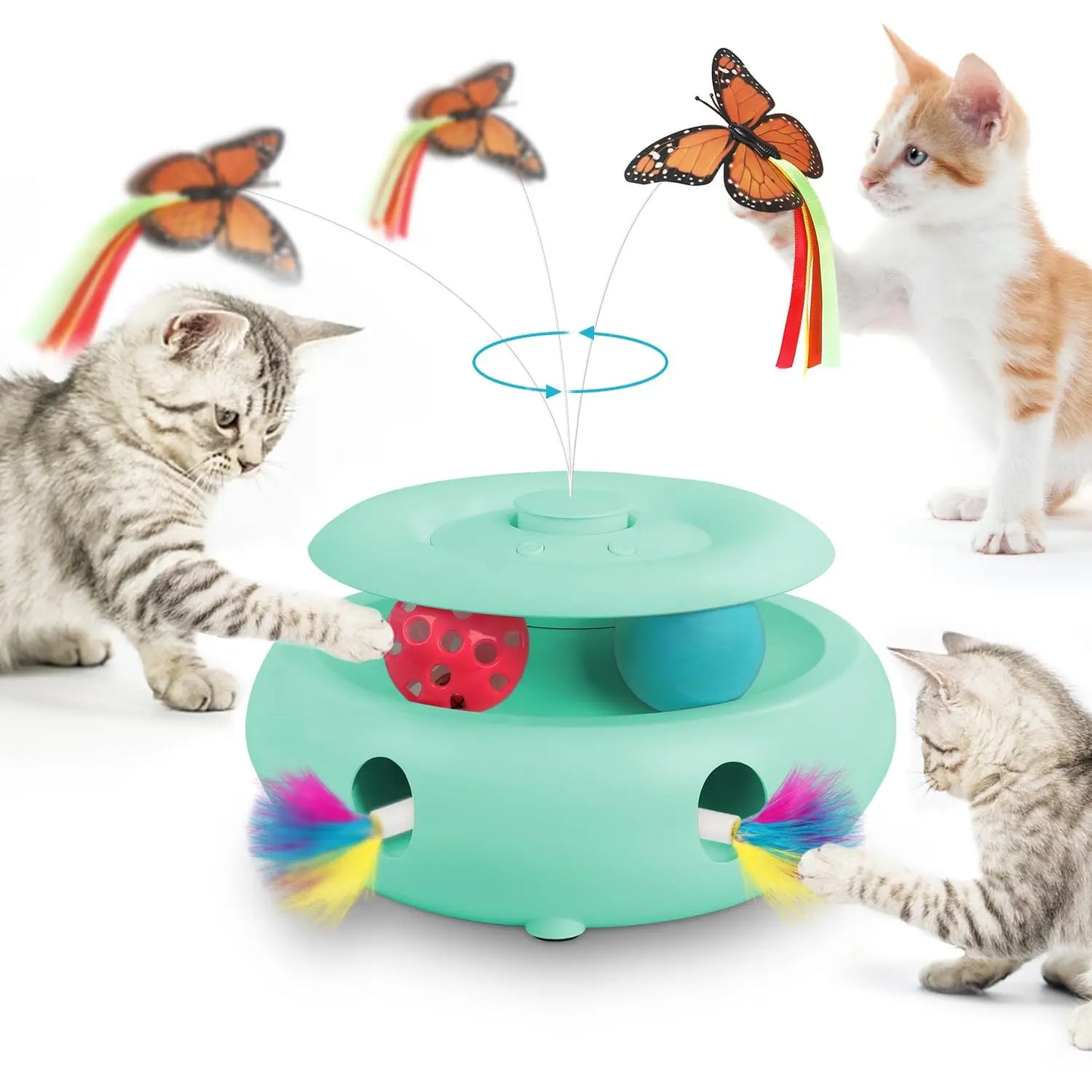 Interactive Cat Toy Automatic Cat Toys for Indoor Cats, 3-in-1 Electric Cat Toy USB Rechargeable, Kitten Toy Cat Exercise Toys