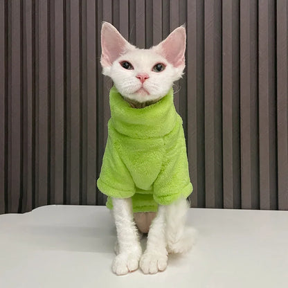 Sphynx Cat Sweater Coat Turtleneck Winter Warm Hairless Cat Clothes Soft Fluff Pullover Shirt Puppy Jacket Chihuahua Clothing