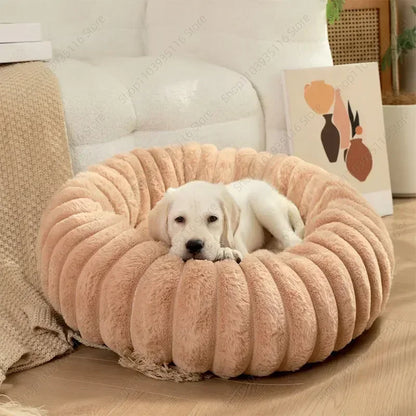 Plush Pet Nest Winter Cat Nest Dog Nest High Weight Straight Strip Plush Pet Mat Detachable Washable Round Cat Bed