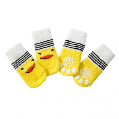 4pcs/Set Cute Puppy Dog Knit Socks Autumn Winter Pet Socks Anti-Slip Knitted Small Dogs Shoes Warm Paw Protector Dog Accessories