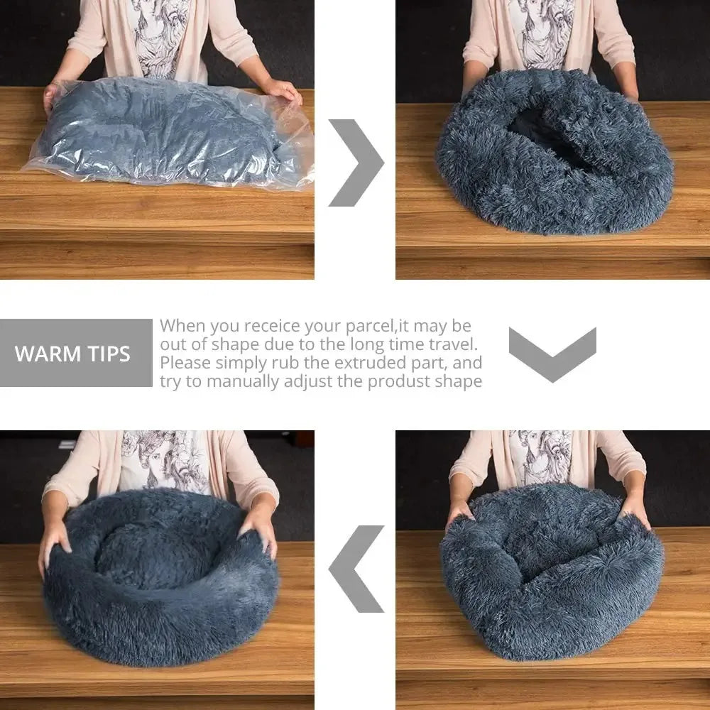 Round Dog Bed Winter Warm Cat Bed Plush Basket for Dog Washable Pet Bed for Small Medium Large Dog Sofa Cat