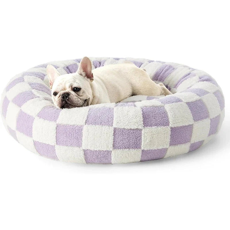 50CM/60CM Round Pet Dog Bed Doughnut Soft Plush Warm Cat Bed Anti-anxiety Soothing Pet Bed Detachable and Washable