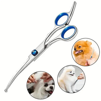 Pet Safe Scissors - Ambidextrous Stainless Steel Dog Grooming Shears with Safe, Round Head for Precision Trimming