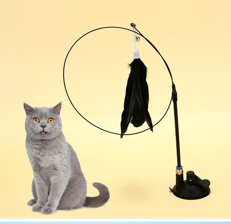 Interactive Cat Toy Handfree Cat Stick Playing Kitten Playing Teaser Wand Toy Suction Cup Bird/Feather Cat Wand Pet Supplies