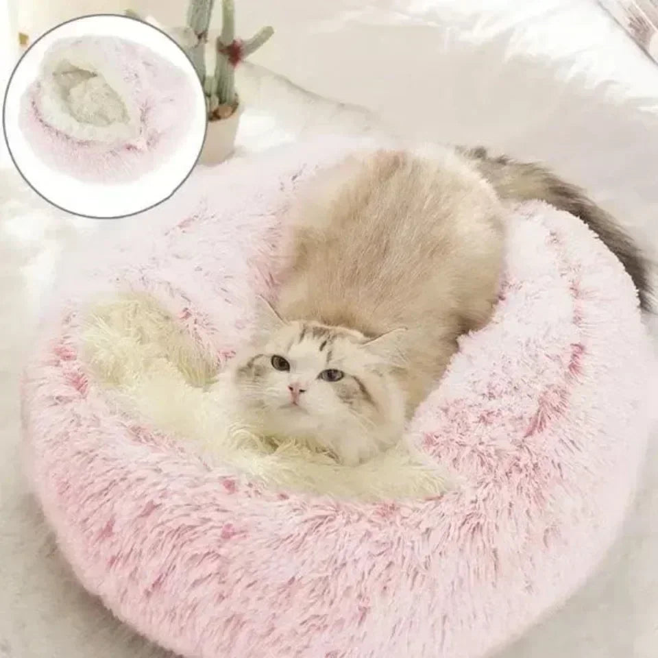 Round Cat Cushion Semi Enclosed Pet Sleep Bags Long Soft Plush 2 in 1 Warms Cats Beds Simple Comfort Warm Puppy Sleeping Nest