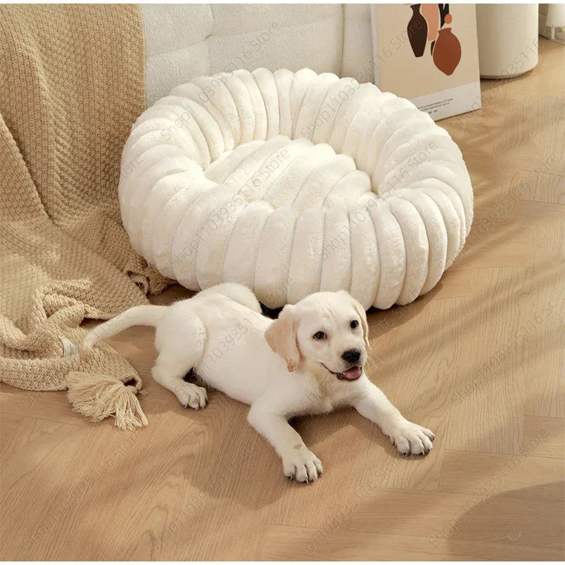 Plush Pet Nest Winter Cat Nest Dog Nest High Weight Straight Strip Plush Pet Mat Detachable Washable Round Cat Bed