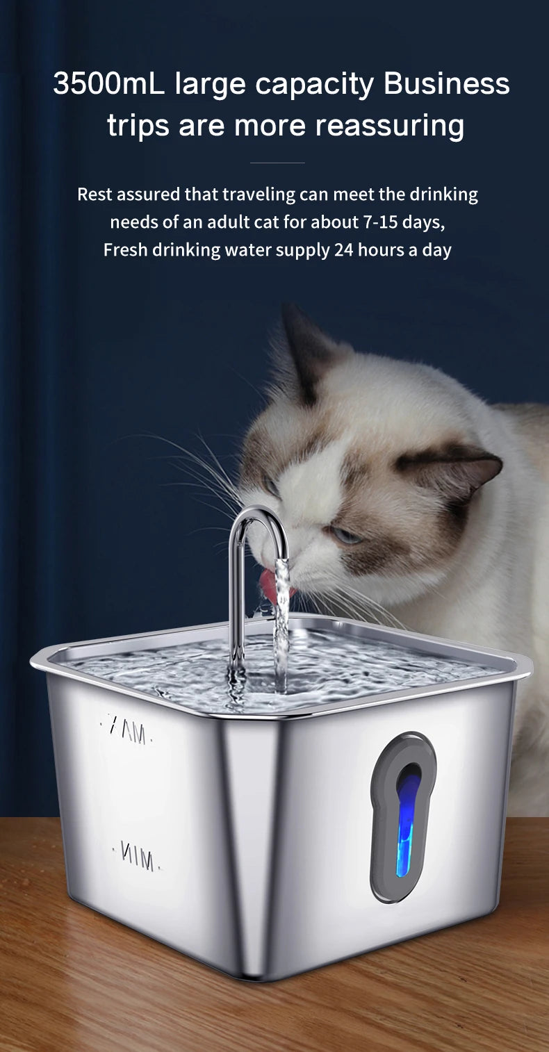 304 Stainless Steel Cat Water Fountain - 4.0L Capacity With High-Power Silent Pump USB Adapter Triple Filtration Cat Accessories