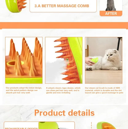 Cat Dog Steam Brush Cat Comb Spray Massage Brush 3in1 Anti-cat Fur Brush Folding Rotatable Floating Hair Bath Hair Removal