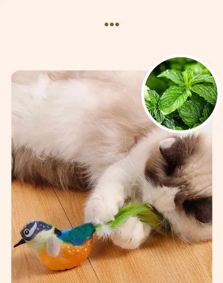 Interactive Cat Toys Rechargeable Electric Flapping Wings Bird Cat Toy Sound Chirping Bird Catnip Touch Activated Plush Toy