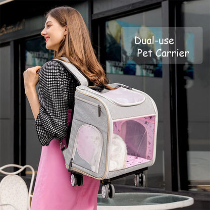 Portable Pet Cart Travel Transport Bag Transparent Bag Detachable Trolley Case Dog Cat Accessories Roller Luggage Backpack