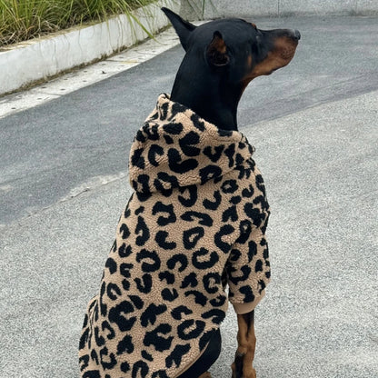 Fashion Leopard Hoodie For Media Large Dogs Warm Fleece Dog Jacket Doberman Coats For Big Dogs ropa para perro